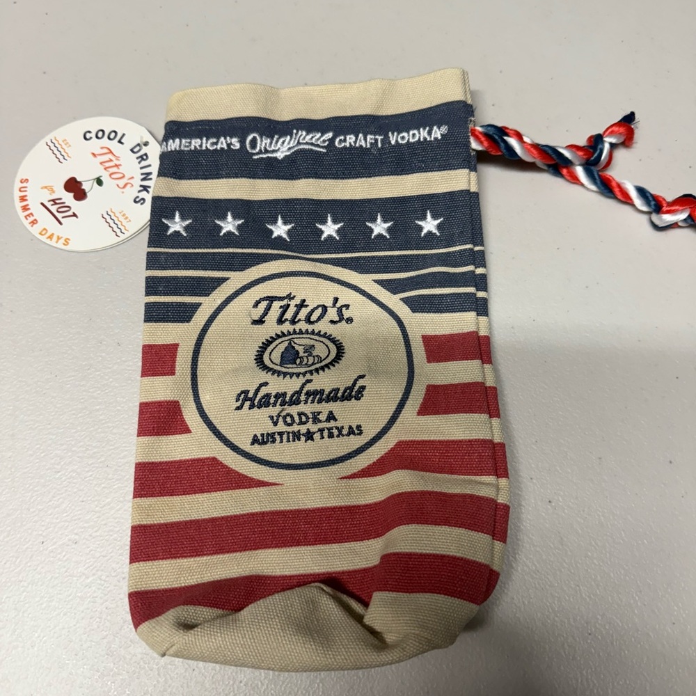 Burlap Bottle Bag Titos Vodka Cover Patriotic USA Flag Logo